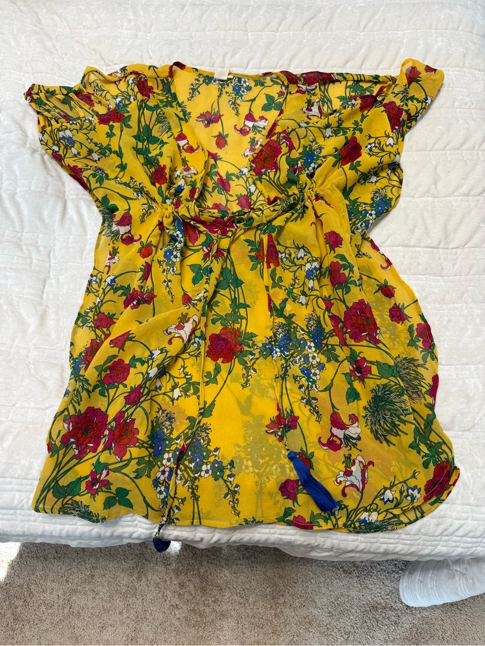 Yellow Floral Tie-Waist Swim Coverup